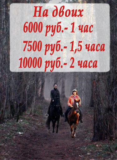 На фотографии указана стоимость конной прогулки на двоих на конюшне в красногорске